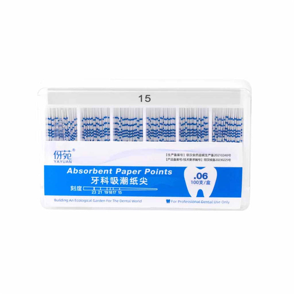 YaYuan 0.06 taper dental absorbent paper, cone-shaped tip, 100 sheets/box, size 15