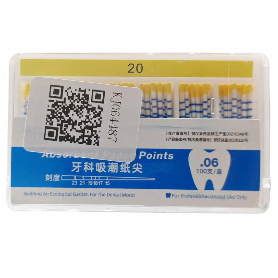 YaYuan 0.06 taper dental absorbent paper, cone-shaped tip, 100 sheets/box, size 15