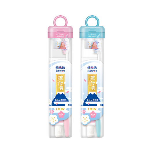 Lion Fine Teeth Travel Set for Adults (Orthodontic Toothbrush + Toothpaste) s11400